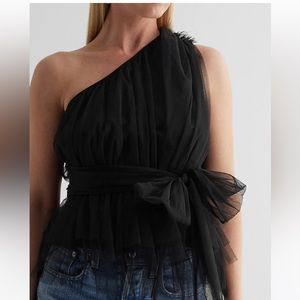 Express tulle one shoulder top